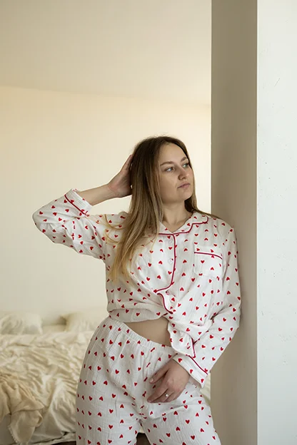 піжама муслінова «червоні серця»