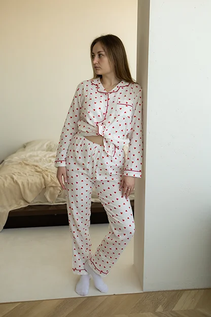 піжама муслінова «червоні серця»