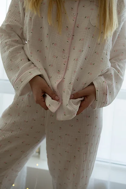 піжама муслінова «рожеві квіти»